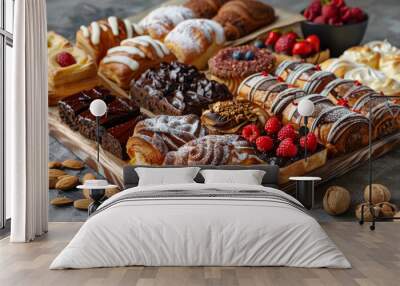 An array of Italian pastries on a wooden board Wall mural