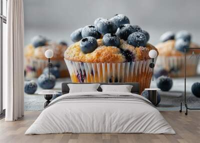 Blueberry muffin with fresh berries Wall mural