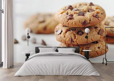 chocolate chip cookies on white background Wall mural