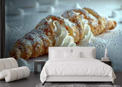 Italian cannoli with a creamy ricotta filling and powdered sugar Wall mural