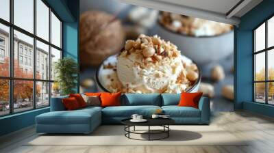 Thai coconut milk ice cream with peanuts Wall mural