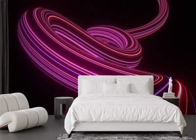 3d render of flash neon and light glowing on dark scene. Speed light moving lines. Wall mural