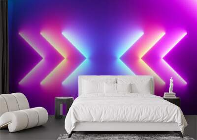 3d render of flash neon and light glowing on dark scene. Speed light moving lines. Wall mural