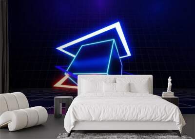 3d technology abstract neon light background, empty space scene, spotlight, dark night, virtual reality, cyber futuristic sci-fi background, street floor studio for mock up. colored geometric. Wall mural