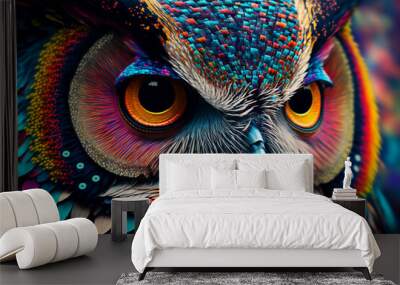 Abstract animal Owl portrait with colorful double exposure paint with Generative AI. Wall mural