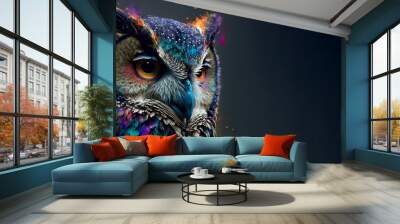 Abstract animal Owl portrait with colorful double exposure paint with Generative AI. Wall mural