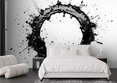 Abstract black in splash, paint, brush strokes, stain grunge isolated on white background, Japanese style with Generative AI. Wall mural