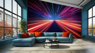 Abstract Speed light trails effect path, fast moving neon futuristic technology background, future virtual reality, motion effect, curve of neon bright, highway speed light, with Generative Ai. Wall mural