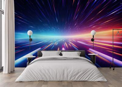 Abstract Speed light trails effect path, fast moving neon futuristic technology background, future virtual reality, motion effect, curve of neon bright, highway speed light. Wall mural