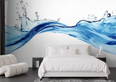 Blue water swirl splash with little bubbles isolated on clear png background, liquid flowing in form of wave,  with Generative Ai. Wall mural