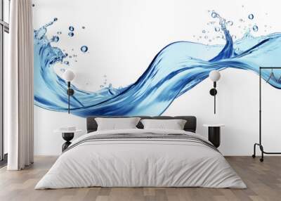 Blue water swirl splash with little bubbles isolated on clear png background, liquid flowing in form of wave,  with Generative Ai. Wall mural