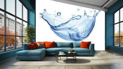 Blue water swirl splash with little bubbles isolated on clear png background, liquid flowing in form of wave. Wall mural