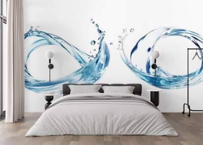 Blue water swirl splash with little bubbles isolated on clear png background, liquid flowing in form of wave Wall mural