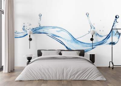 Blue water swirl splash with little bubbles isolated on clear png background, liquid flowing in form of wave Wall mural