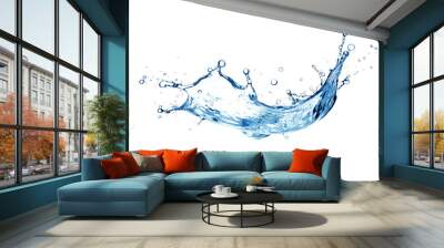 Blue water swirl splash with little bubbles isolated on clear png background, liquid flowing in form of wave Wall mural