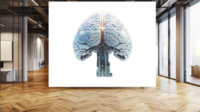 Digital AI electronic brain made from metallic isolated on clean png background, Artificial intelligence neural system , futuristic technology concept, with Generative Ai. Wall mural