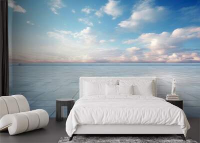 Empty floor with clean eyes view and beautiful blue cloudy sky background, Horizon landscape scene. Wall mural