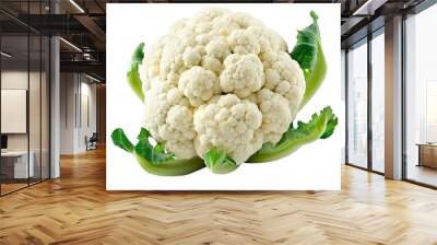 Green vegetable Cauliflower for making food isolated on background, Natural fresh raw head of cauliflower and leaves. Wall mural