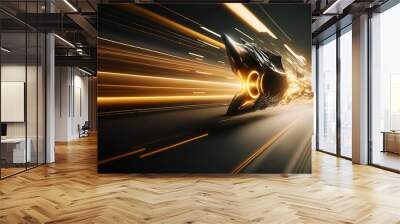 Motion of line speed and power or light trails. High-speed light with curve movement beam. 5G Technology fast and futuristic background. Abstract motion blur. Generative AI. Wall mural