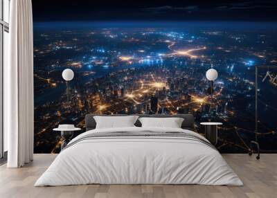 Night of Planet Earth globe from space view with city light of each countries on land and sunlight, Galaxy and space concept. Wall mural