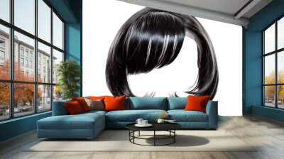 Stylish hair wig with trendy design isolated on background, front view, fashionable hairstyle concept. Wall mural