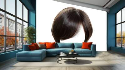 Stylish hair wig with trendy design isolated on background, front view, fashionable hairstyle concept. Wall mural