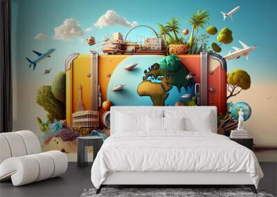 Summer vacation travel trip planned concepts background, Holiday event for traveling around the world, beautiful nature sand, sunlight, ocean water with Generative AI. Wall mural