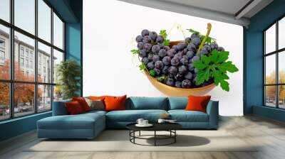 Purple grape Kyoho Grape with leaves on white background Wall mural