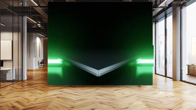 3d rendering of black and green abstract geometric background with neon glowing. scene for advertisi Wall mural