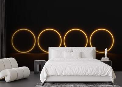 Empty sci fi room with circle orange neon tube glowing light on abstract dark background technology concept, 3d rendering, Illustration Wall mural