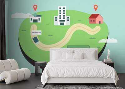 Pharmacy delivery to your home  Medicine delivery and it say I'm on my way  Map illustration design.  Wall mural