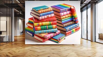 colorful books, representing diversity and inclusion concept illustration, pride day and the LGBT community, rainbow flag, love, gay, freedom, homosexual, isolated on white background Wall mural