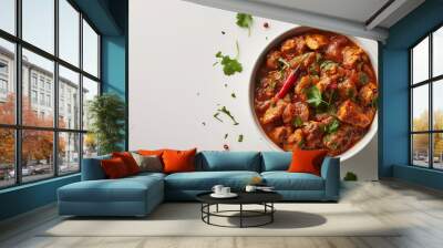 Indian food. Bowl of Indian food on white background. Top view Wall mural