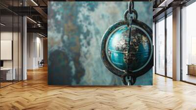 Globe in Chains with Economic Terms Highlighting Global Trade Challenges Wall mural