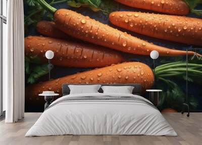 Fresh carrots on dark background, ai generated Wall mural