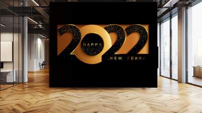 Happy 2022 new year golden papercut banner in paper style with shimmer for your seasonal holidays flyers, greetings and invitations, christmas themed congratulations and cards. Vector illustration. Wall mural