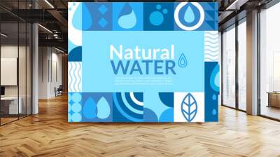 Natural water,geometric banner in flat style.Geometry minimalistic water drops,simple shapes of wave,leaf,drop.Great for flyer,web poster,templates,cover design, label.Vector illustration. Wall mural