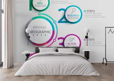 Paper infographic template with 4 round circle options for presentation and data visualization. Business process chart.Diagram with four steps to success.For content,flowchart, workflow.Vector Wall mural