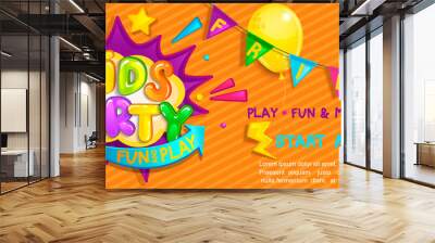 Wide Super Banner for kids party in cartoon style. Wall mural