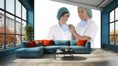 two young doctors after work in the operating room Wall mural