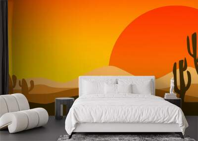 Desert landscape at sunset with cactus Wall mural