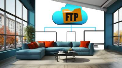 File transfer protocol concept with computing divices Wall mural