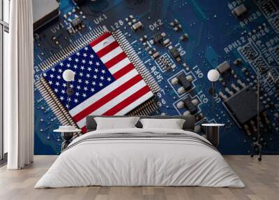 Integrated semiconductor microchip with USA flag Wall mural