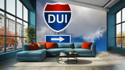 Red and blue road sign with DUI word Wall mural