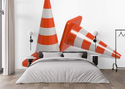 Traffic cones isolated on white Wall mural