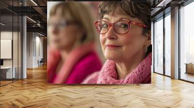 A breast cancer survivor taking part in a support group activity Wall mural