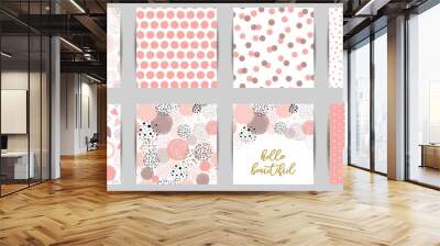 Baby girl pink seamless patterns set Dot print Pink paper background Hand drawn abstract design Wall mural