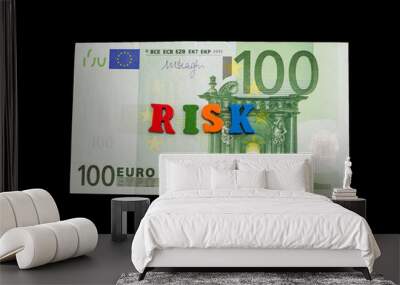 100 euro banknote isolated on black background. The word 