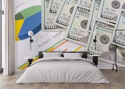 business graph and money. View from above. Business concept. Analysis and business strategy. Wall mural