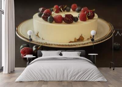 Cheesecake with red berries Wall mural